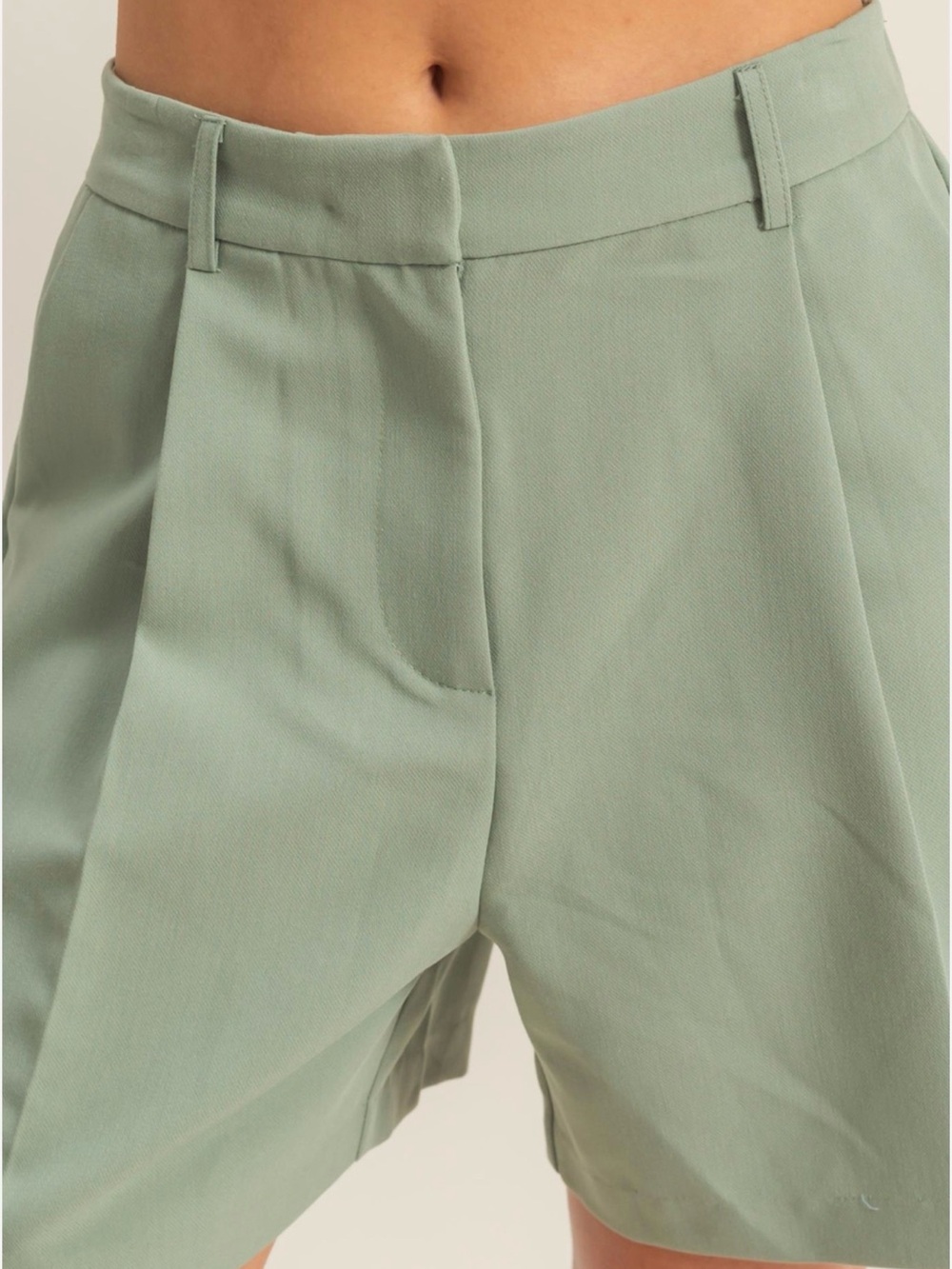 High-Rise Tailored Bermuda Shorts in Sage Green - NWT - Small